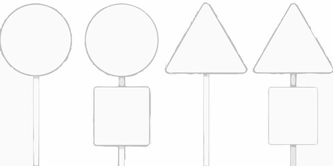 Minimalist road sign shapes including circles triangles and squares on white poles high quality professional © Bijoy