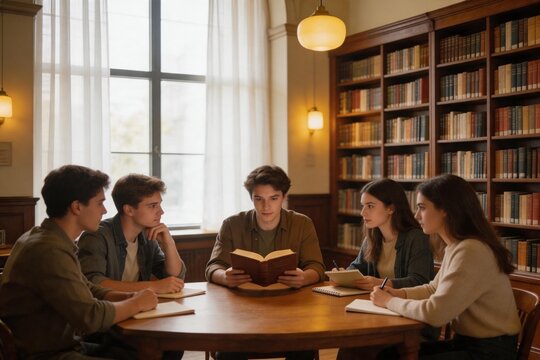 Students studying in a library