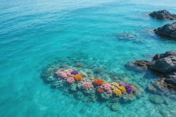 Obraz premium Colorful coral reef in clear ocean water