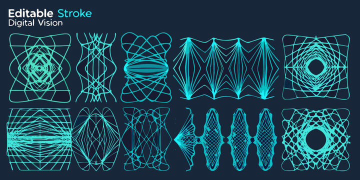 Geometric hand shaped wireframe designs teal lines on a dark blue background high quality professional