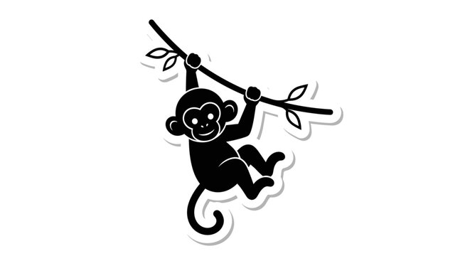 Monkey hanging from a branch.