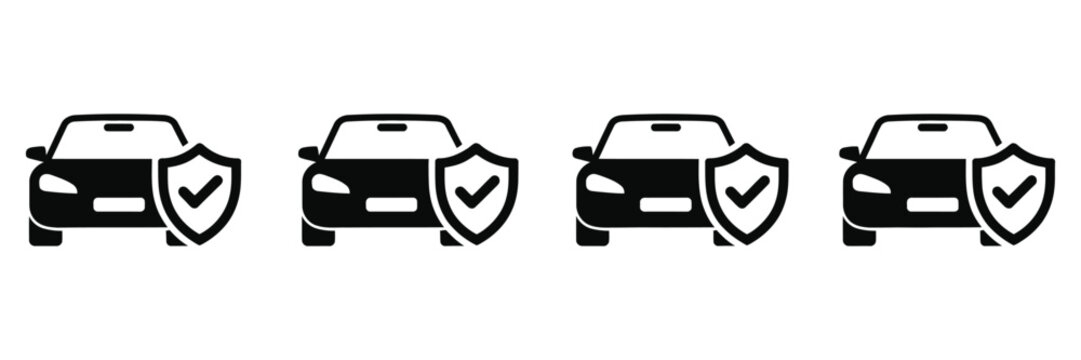 Car protection and insurance vector icon set, vehicle safety security and auto coverage symbols for insurance services and automotive protection design.