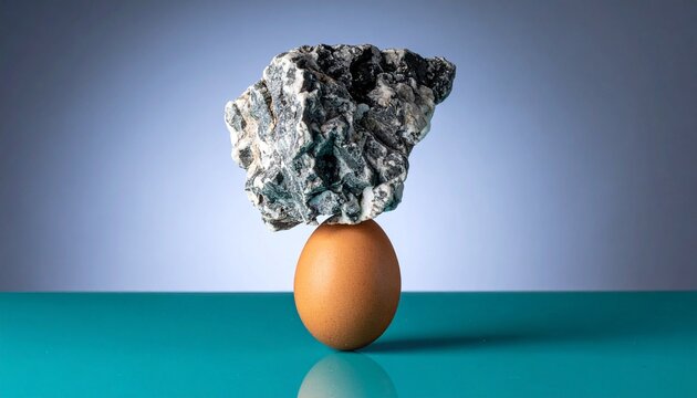 Rock balancing on fragile egg contrast
