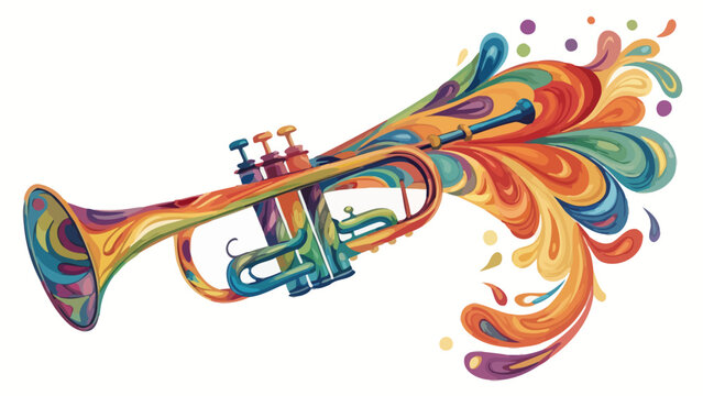 Colorful abstract trumpet with splashes of paint musical concept white background digital art abstract colorful instrument orchestra performance celebration creativity imagination isolated