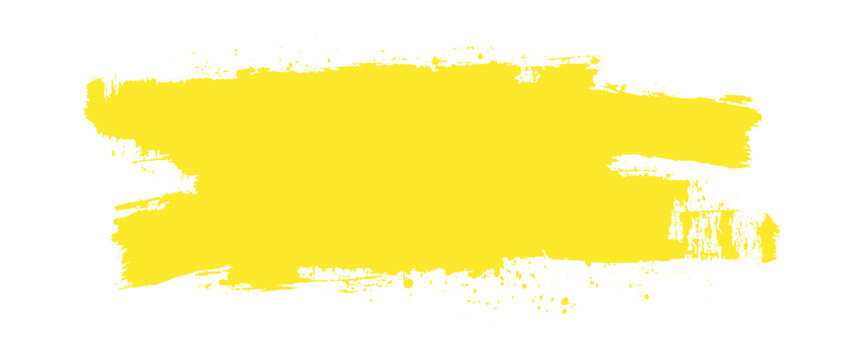 Bright yellow paint brush stroke texture with rough edges and splatters