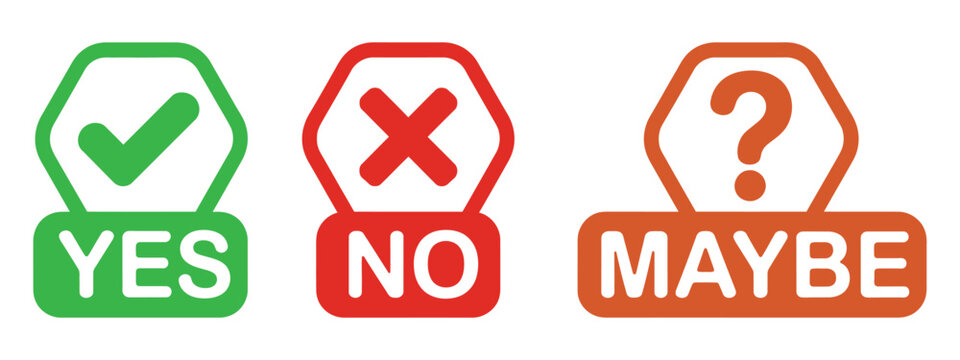 Check cross question mark icon set vector, yes no maybe symbol labels template design for decision making and status indicators.