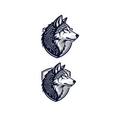 Obraz premium Cyberpunk Wolf Head Logo Emblem with Circuit Board Pattern