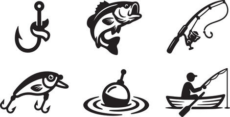Fishing hobby and equipment icons set. © BrandUp