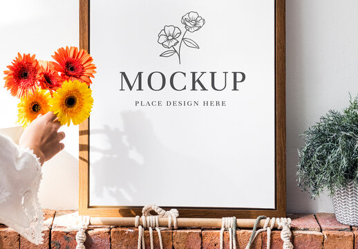 Frame Mockup with Vibrant Flowers PSD