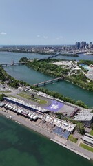 Fototapeta premium 14th of June 2025. Helicopter flight view of the Formula 1 Circuit Gilles Villeneuve in Montreal. Quebec, Canada