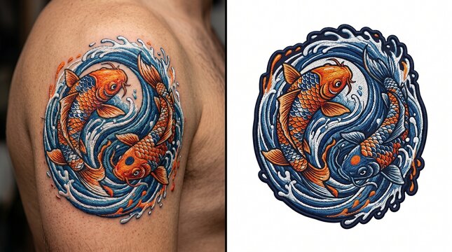 Koi Fish Tattoo Design on Arm.