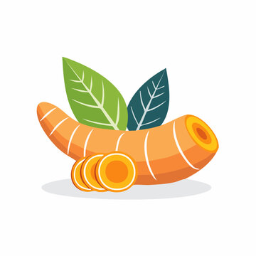 Turmeric Root with Slices and Leaves Illustration