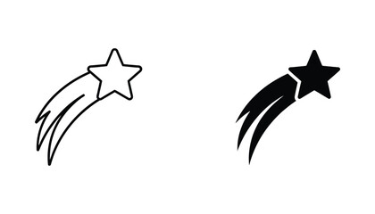 Dynamic falling shooting star icon set with outline and solid black variations for celestial astronomy themes and magical night sky graphic design projects © Aura