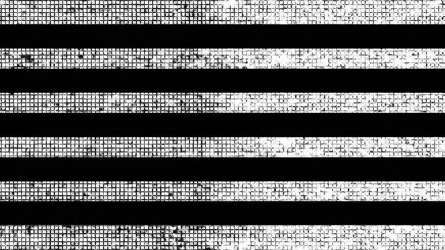 Professional abstract censor bar animation black rectangular masks flickering sliding across pixelated background glitch style high contrast black white seamless loop clean geometric composition 4k ul