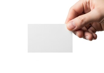 Fototapeta premium Hand holding a blank business card isolated on white background