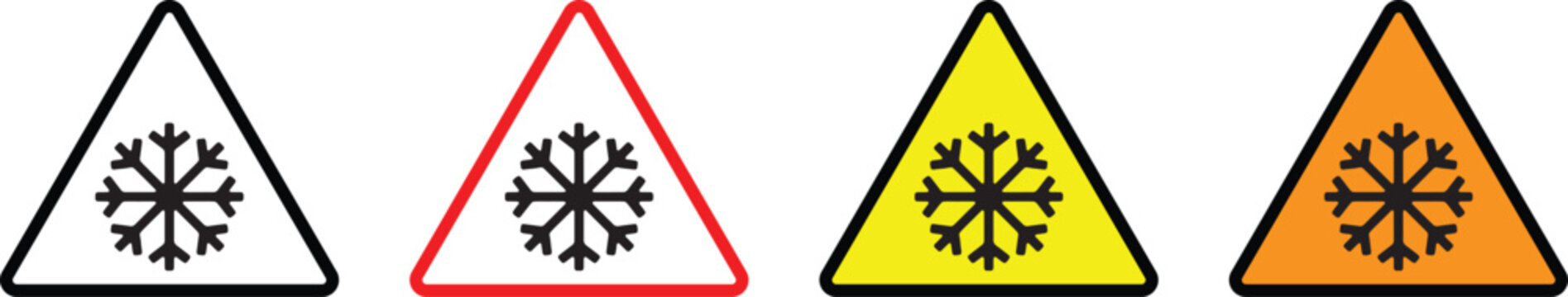 Snowflake warning sign and frost caution icon set vector illustration.