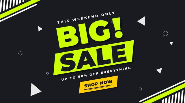 Modern Big Sale Banner with 50 Percent Discount for Weekend Shopping Promotion on Dark Background