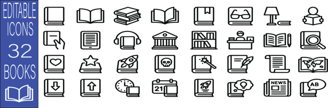 BookS web icons in line style. Audio book, knowledge, library, education. Vector illustration.
