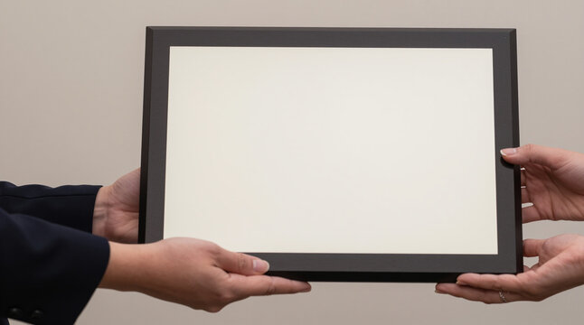 People holding award plaque against plain background