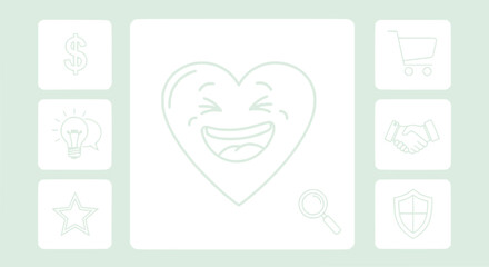 Obraz premium Happy Heart Emoji with Business Icons, Vector Illustration