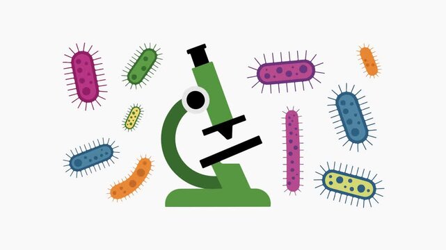 Microscope and Microorganisms vector Animation