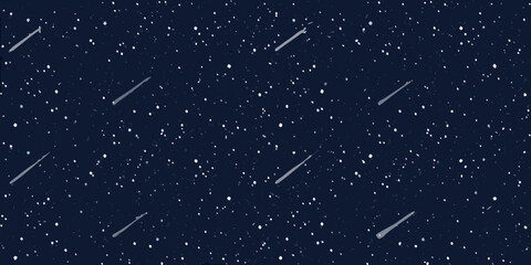 Dark blue night sky with white stars and shooting stars seamless pattern high quality professional © RanjanKumar