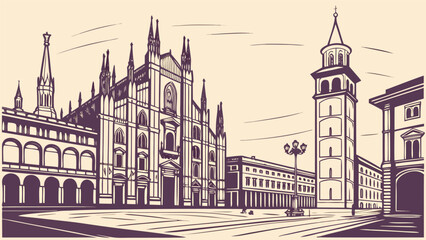 Obraz premium Milan City Skyline Vector Art