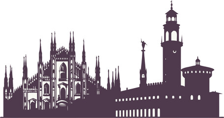 Obraz premium Milan Skyline Silhouette | Duomo Cathedral Vector Wall Art Print
