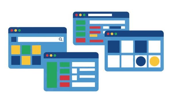 Modern browser window and file explorer interface elements with flat design on white background modern technology concept