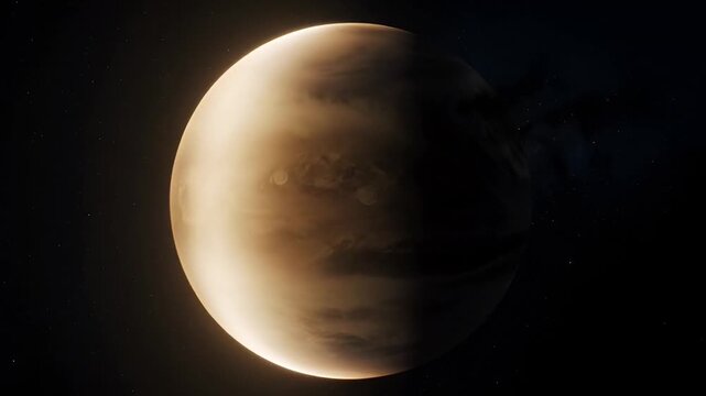 Venus Planet Approaches Earth with Highly Detailed Surface Features in Space