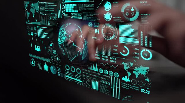 Data center monitoring dashboard visualize network performance, connection status, usage rate, and telecommunication insight. Data center monitoring efficiency improvement network transparency. Thunk