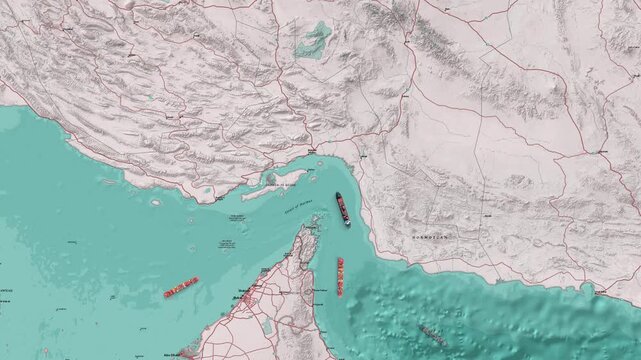 Animated Map of Cargo Ships Passing Through the Strait of Hormuz With Iran Toll Concept