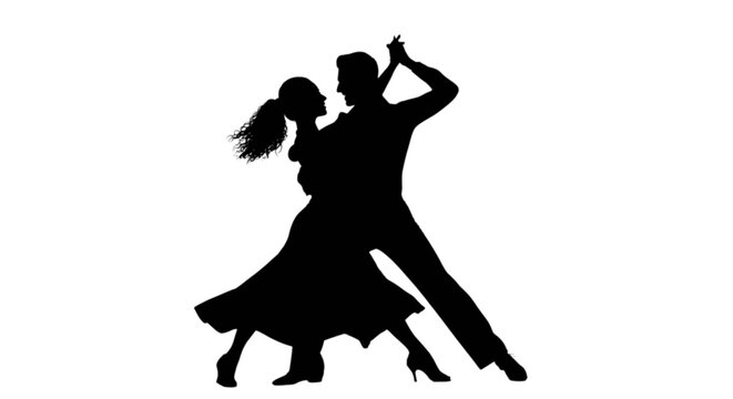 elegant couple dancing tango in dramatic black silhouette romantic evening