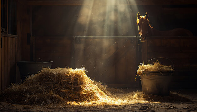 horse stall with hay