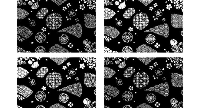 Japanese Traditional Patterns Seamless Texture, Black and White
