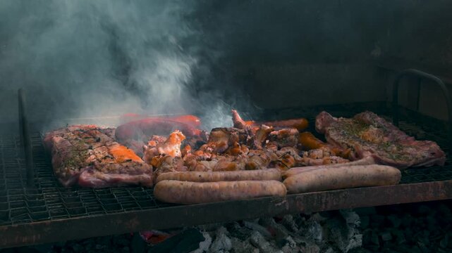 chilean Asado Grill Barbecue Meat Charcoal Fire Outdoor Cooking Family Gathering Traditional Cuisine