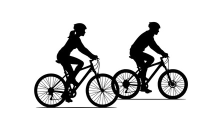 Obraz premium silhouette of couple cycling together on bicycles in park