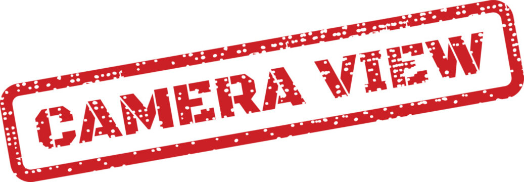 Distressed red rectangular stamp impression displaying the words camera view for monitoring perspective display