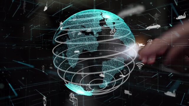 A captivating digital representation of a globe interconnected by network lines and icons, symbolizing the era of global communication and technological evolution. Xenic