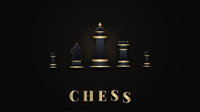 Luxury Gold and Black Chess Strategy Concept with King Knight Rook and Pawn Pieces on Dark Background