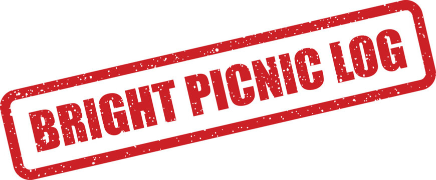 Distressed red rubber stamp displaying Bright Picnic Log text, ideal for documenting outdoor adventures and recording nature experiences