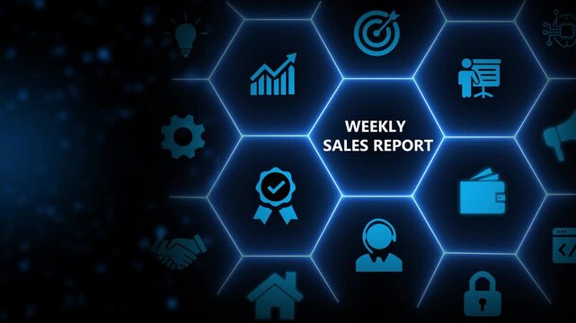 Weekly sales report concept. Data analytics for driving agile decision making, improving process, adjusting the sales strategy. Sales volume, leads, new accounts, revenue. Sales performance indicator.