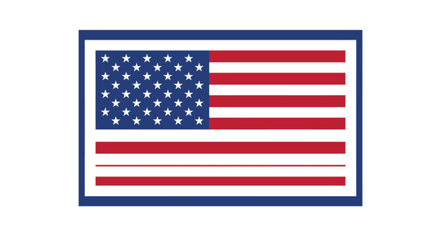 A simple, minimalist graphic illustration of the American flag enclosed within a thin, dark blue border on a clean white background