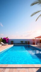 Fototapeta premium E Elegant elegance of an empty pool on a summer day, quiet, ||pool