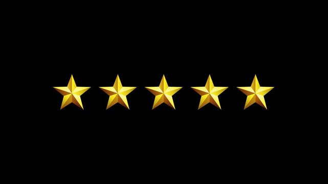 Ratting five star icon animation. Customer satisfaction feedback 5 stare review icon motion. Top rating five star customer feedback icon 4k video footage.