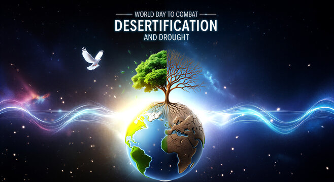 World day to combat desertification and drought concept with tree on earth illustration