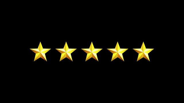 Ratting five star icon animation. Customer satisfaction feedback 5 stare review icon motion. Top rating five star customer feedback icon 4k video footage.