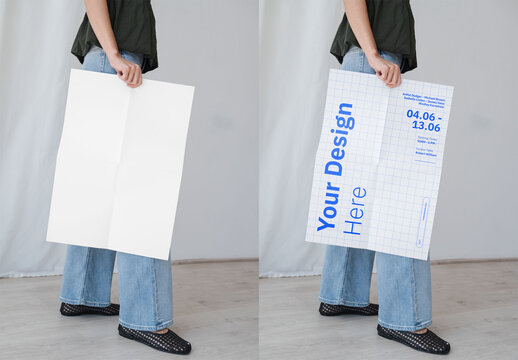 Mockup Of Woman Holding Customizable Poster