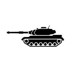 Obraz premium Black Silhouette of a Military Tank on a White Background