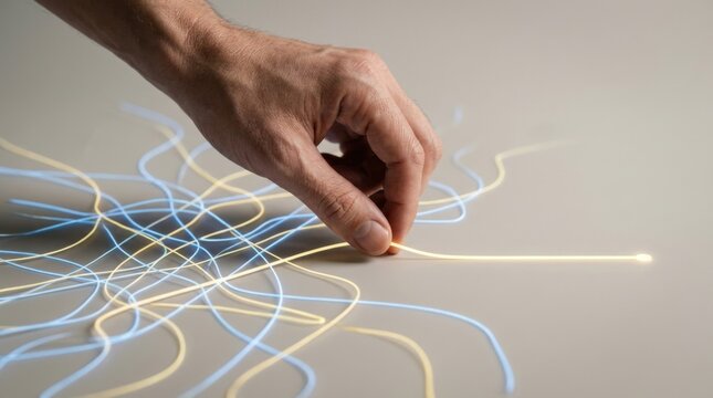 Person's hand holding a string representing decision path rationalization and thoughtful choices in life
